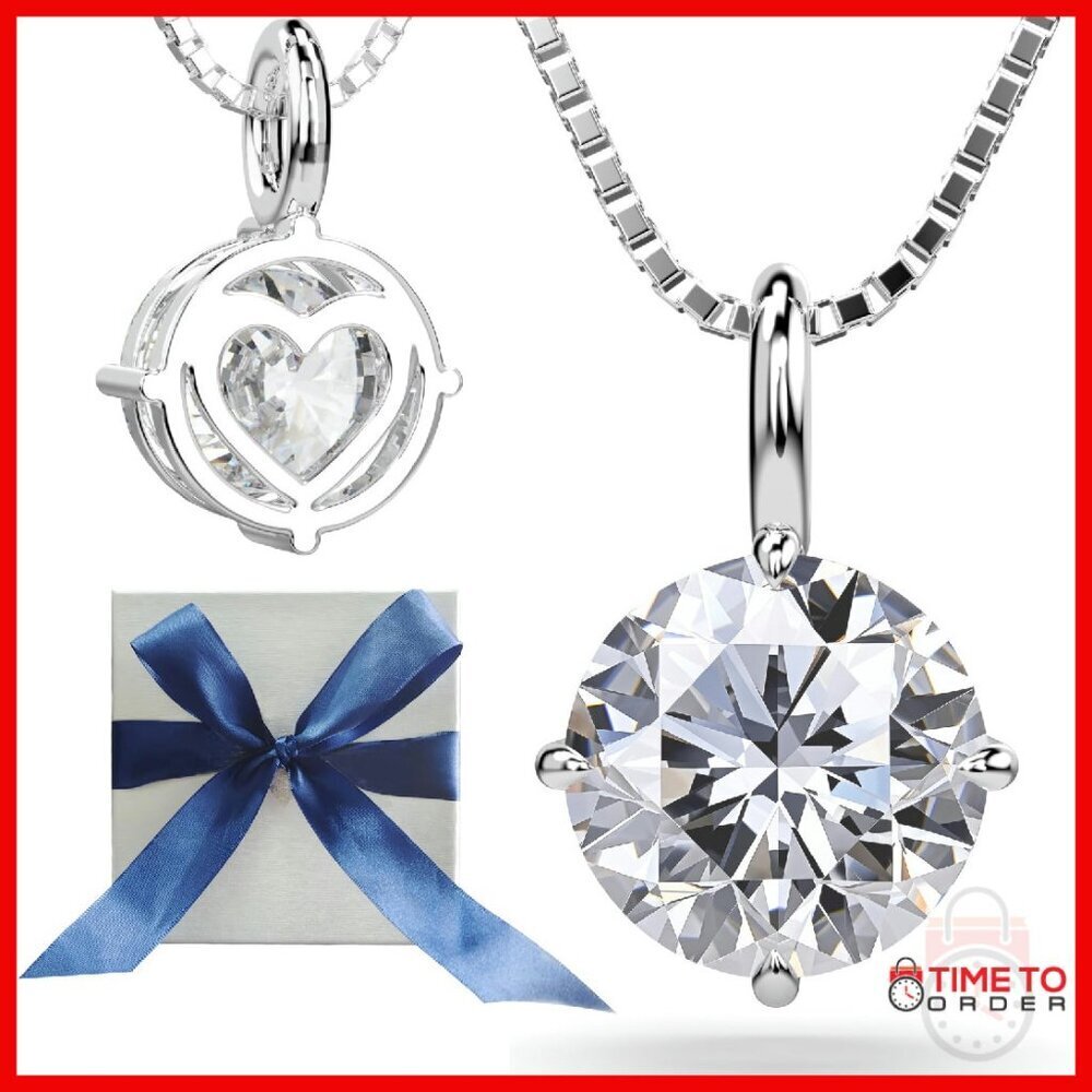 Sterling Silver Moissanite Heart Pendant Necklace 2ct Lab Grown Gem
